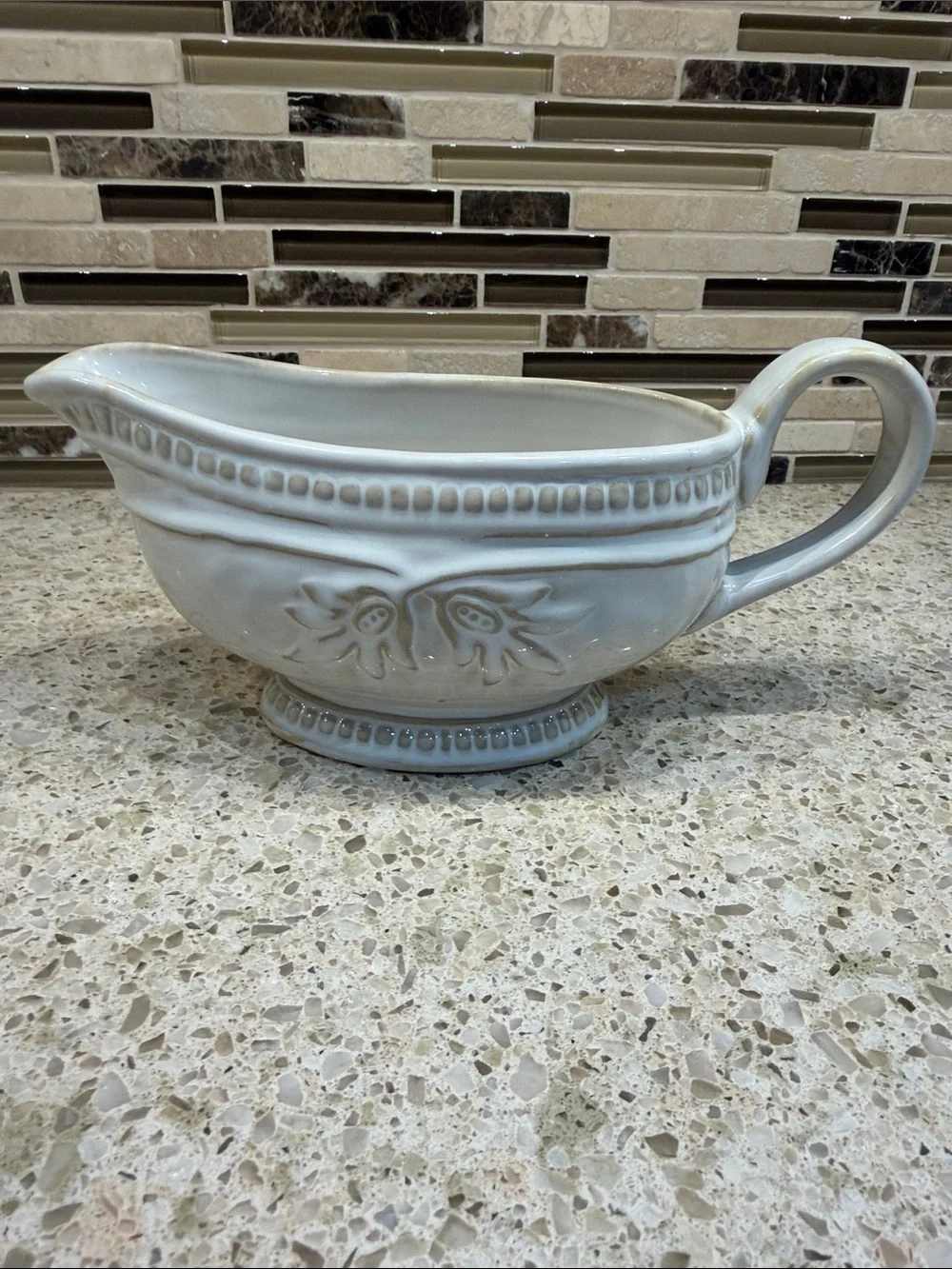 Pottery Barn white and cream gravy boat